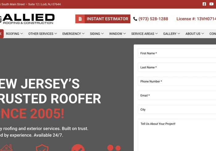 Current public website preview for Allied Roofing & Construction