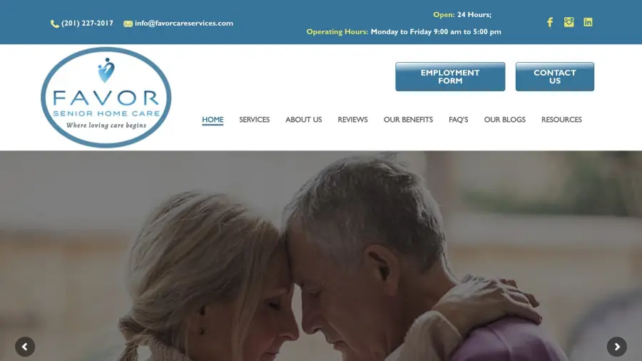 Current public website preview for Favor Senior Home Care