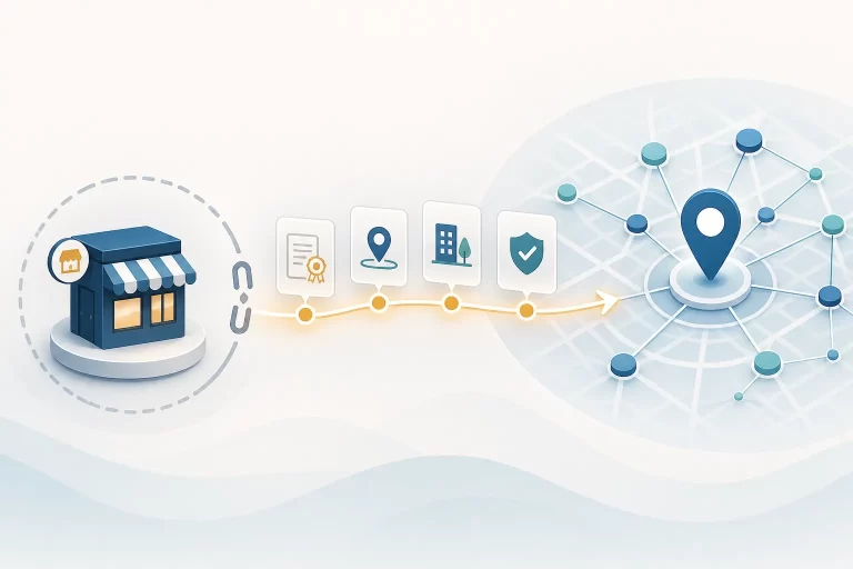 Abstract path reconnecting a suspended local business profile through policy checks and evidence