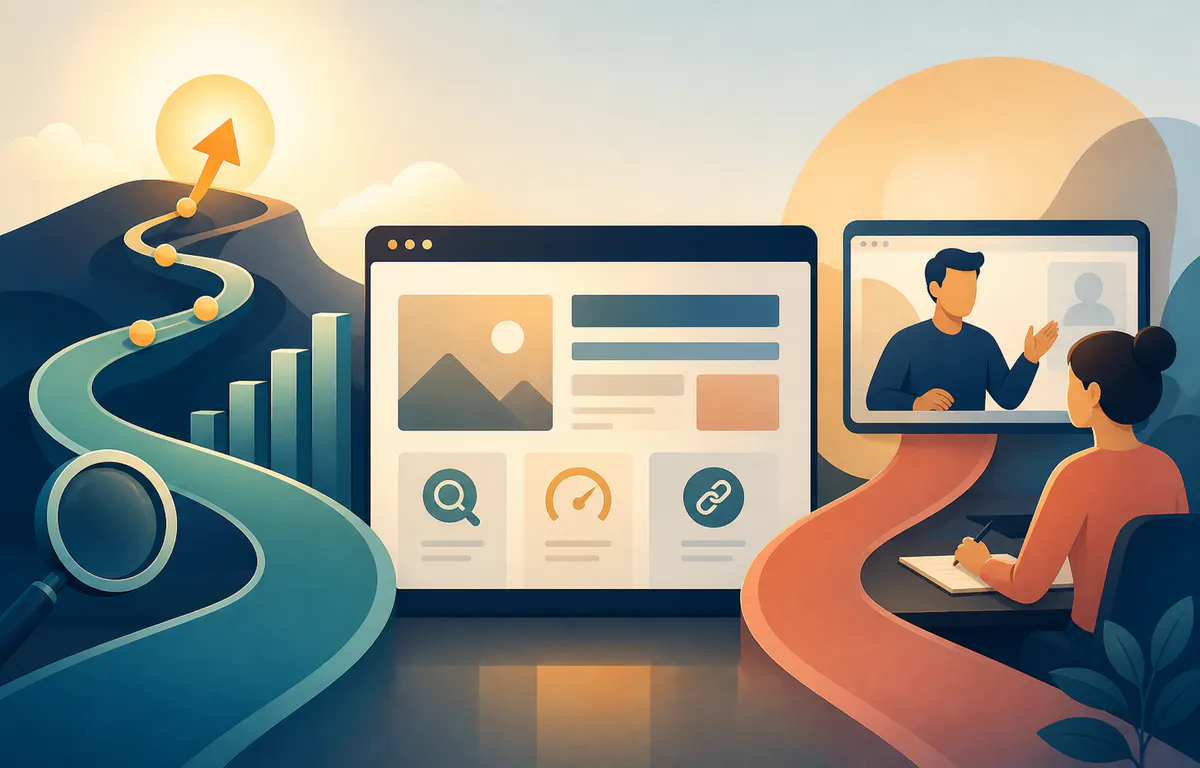 Website SEO improvement path alongside a live online training session
