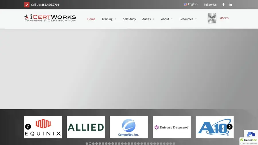 Current public website preview for ICertWorks, LLC
