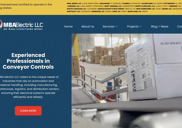 Current public website preview for MBA Electric LLC