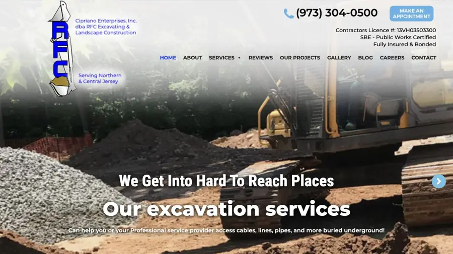 Current public website preview for RFC Excavating & Landscape Construction
