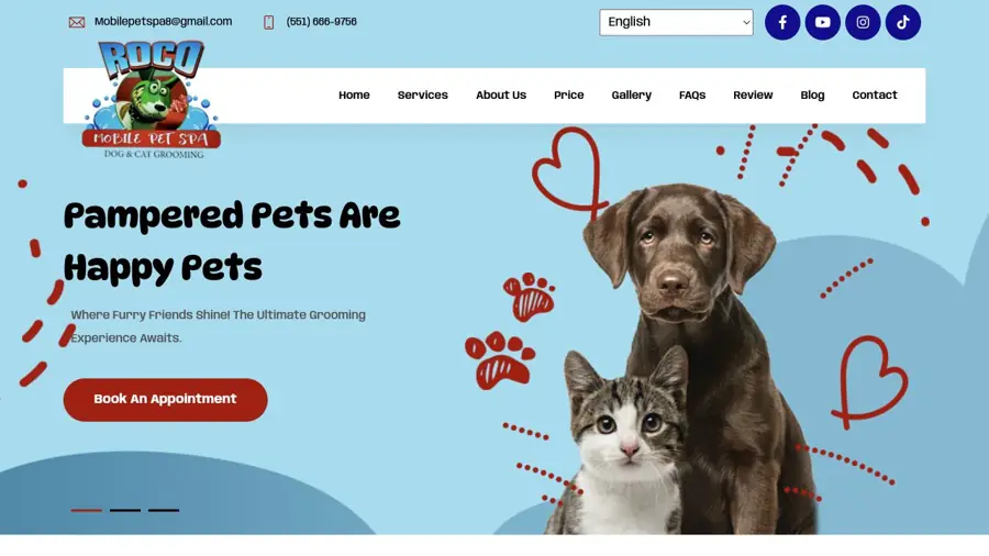 Current public website preview for Roco Mobile Pet Spa